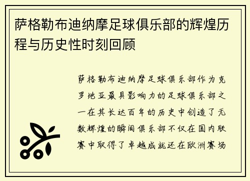 萨格勒布迪纳摩足球俱乐部的辉煌历程与历史性时刻回顾