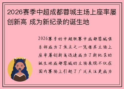 2026赛季中超成都蓉城主场上座率屡创新高 成为新纪录的诞生地